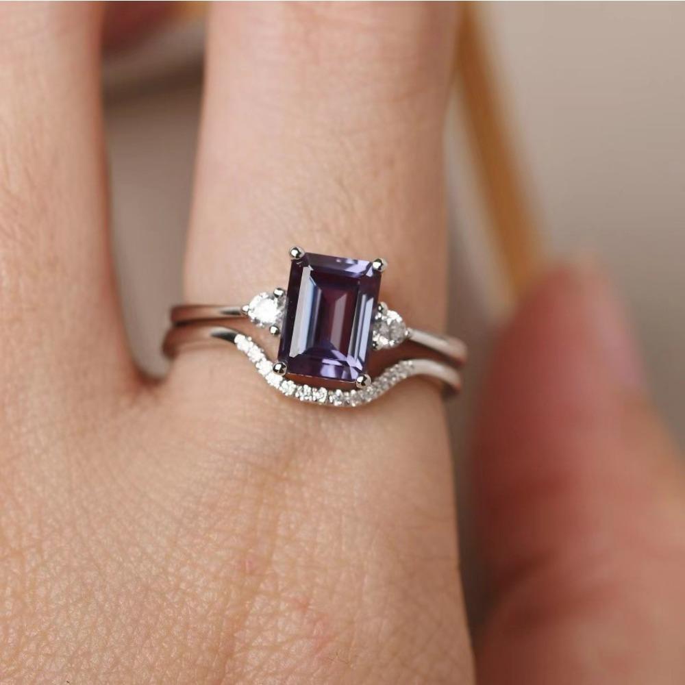 Luxury Platform New Women's Pair Ring, Creative Inlaid Purple Square Diamond Zircon Ring Wholesale