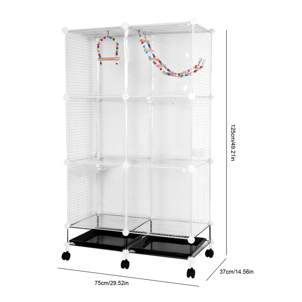 Metal Parrot Cage Universal Wheel with Stand Tray Swing Ladder Wide Birdcage Big Bird House for Canary Cockatiel Budgie Parakeet