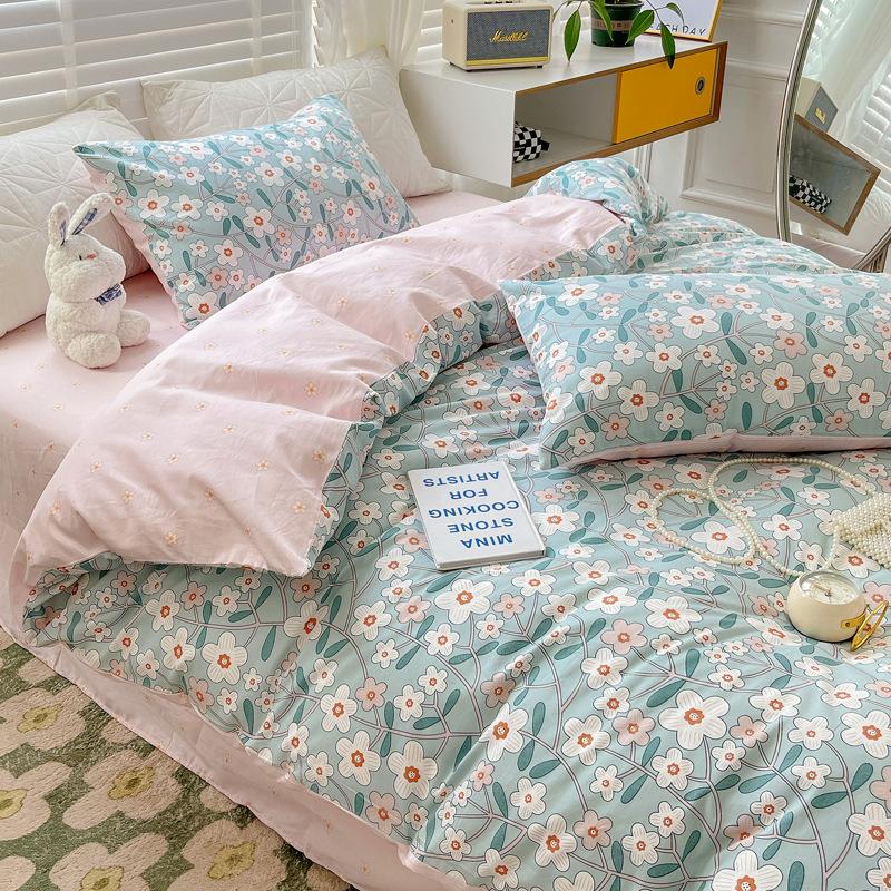 Cotton Four-piece Set Small Floral Ins Style Pure Cotton Quilt Cover Sheet Bed Three-piece Fitted Sheet Set