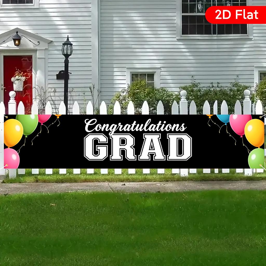 Congratulatory Graduation Yard Banner, Balloons Exquisite Pattern Design, Polyester Outdoor Indoor Birthday Anniversary Wedding Slogan Decoration