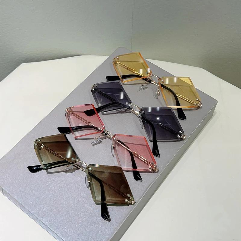 Rimless Lozenge Sunglasses New In Stylish Gradient Sun Glasses Men Women Trendy Vintage Brand Design Casual Shades