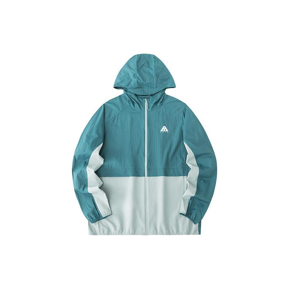 ANTA Men's Color Block Lightweight Hooded Outdoor Jacket Teal Off-White 952427603-2