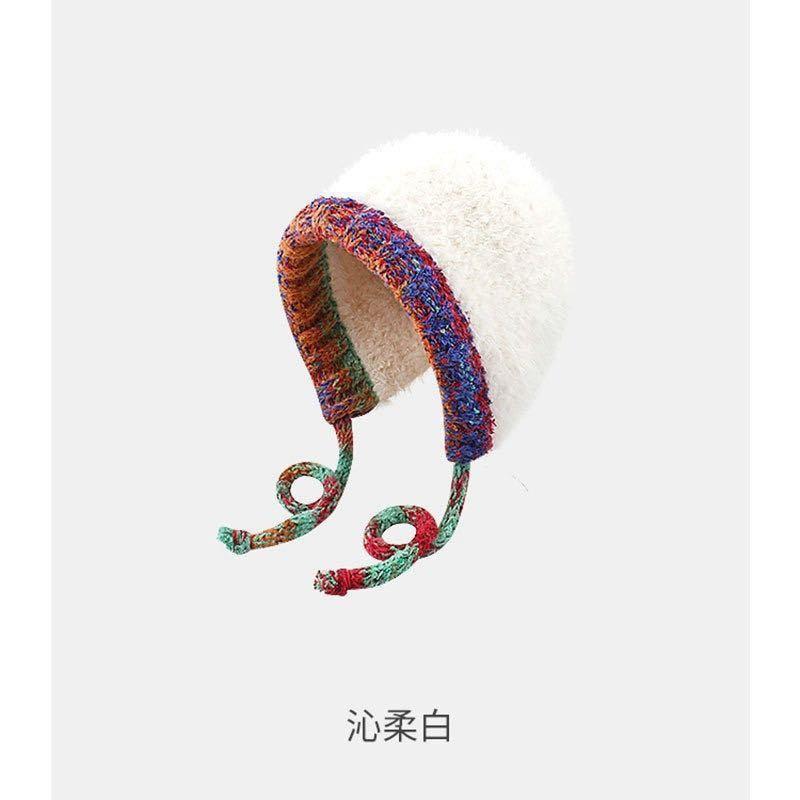 Korean Style Knitted Beanie Hat With Long Ties Warm Ear Protection Women Winter