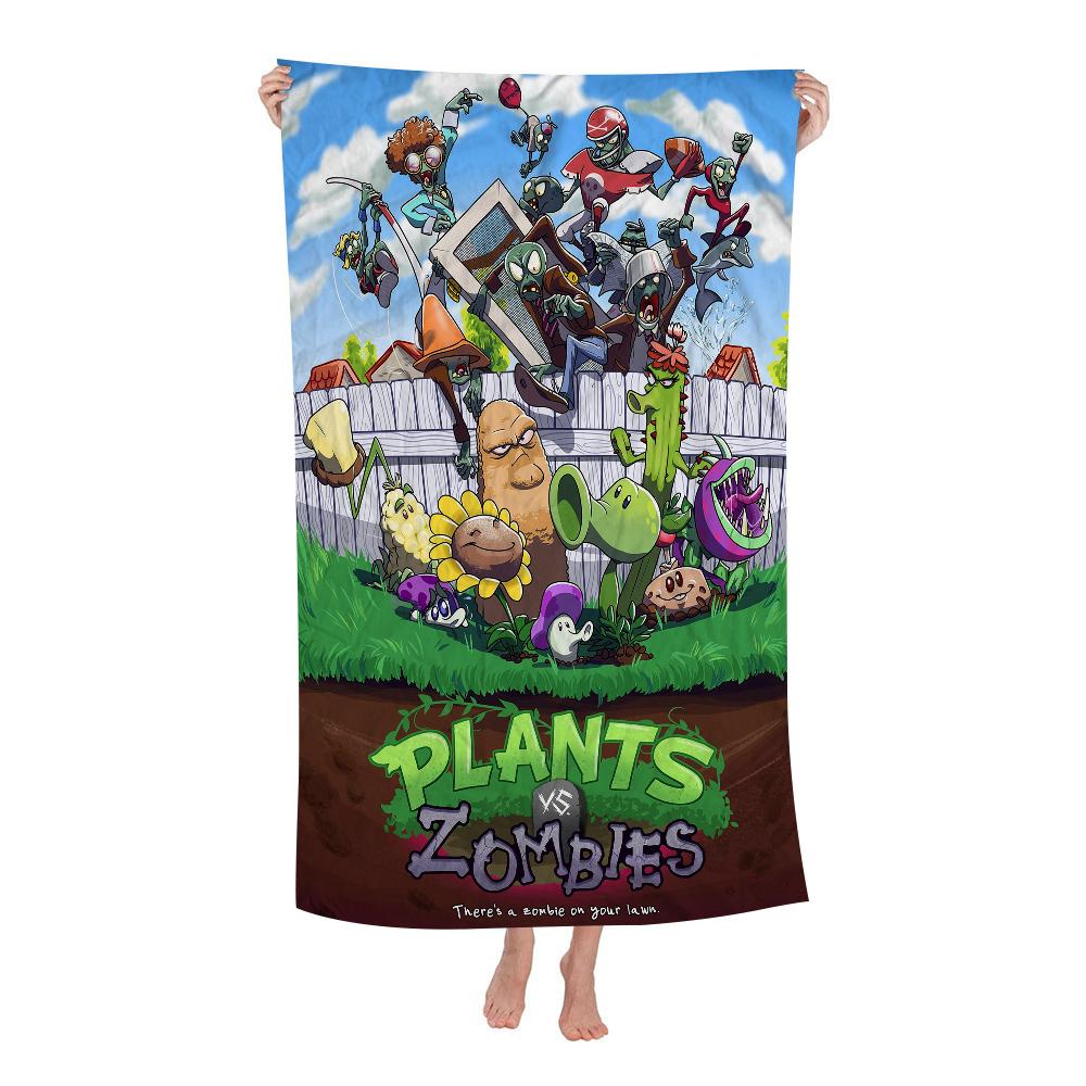 Полотенце для пляжа Plants Vs Zombies Мультяшное Милое Летнее Детское Большое для Ванны Бассейна Пляжа Микрофибра Впитывающее для Плавания Путешествий