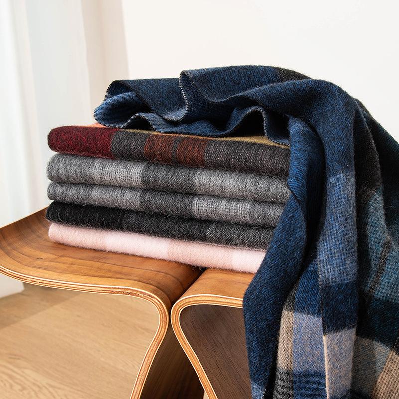 Wool Scarf Women's Retro Plaid Autumn and Winter New Style Versatile Winter Scarf Dual Use