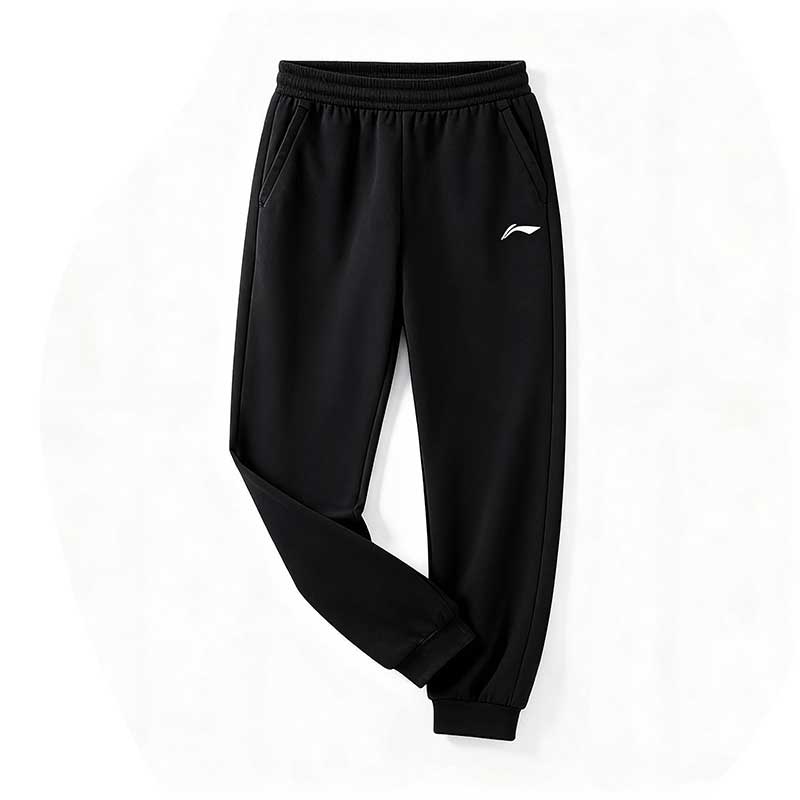Li-Ning Однотонные брюки с логотипом, эластичные, прямого кроя, с манжетами, повседневные, унисекс, YZMB18-91