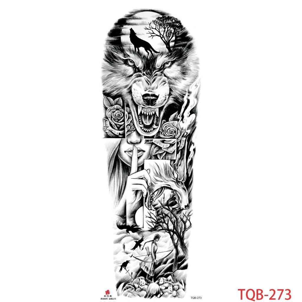 1 PC 480*170MM Large Temporary Tattoos Sleeve for Men Women Full Arm Selleve Tattoos Temporary Realistic Fake Wolf Tiger Lion Tattoo