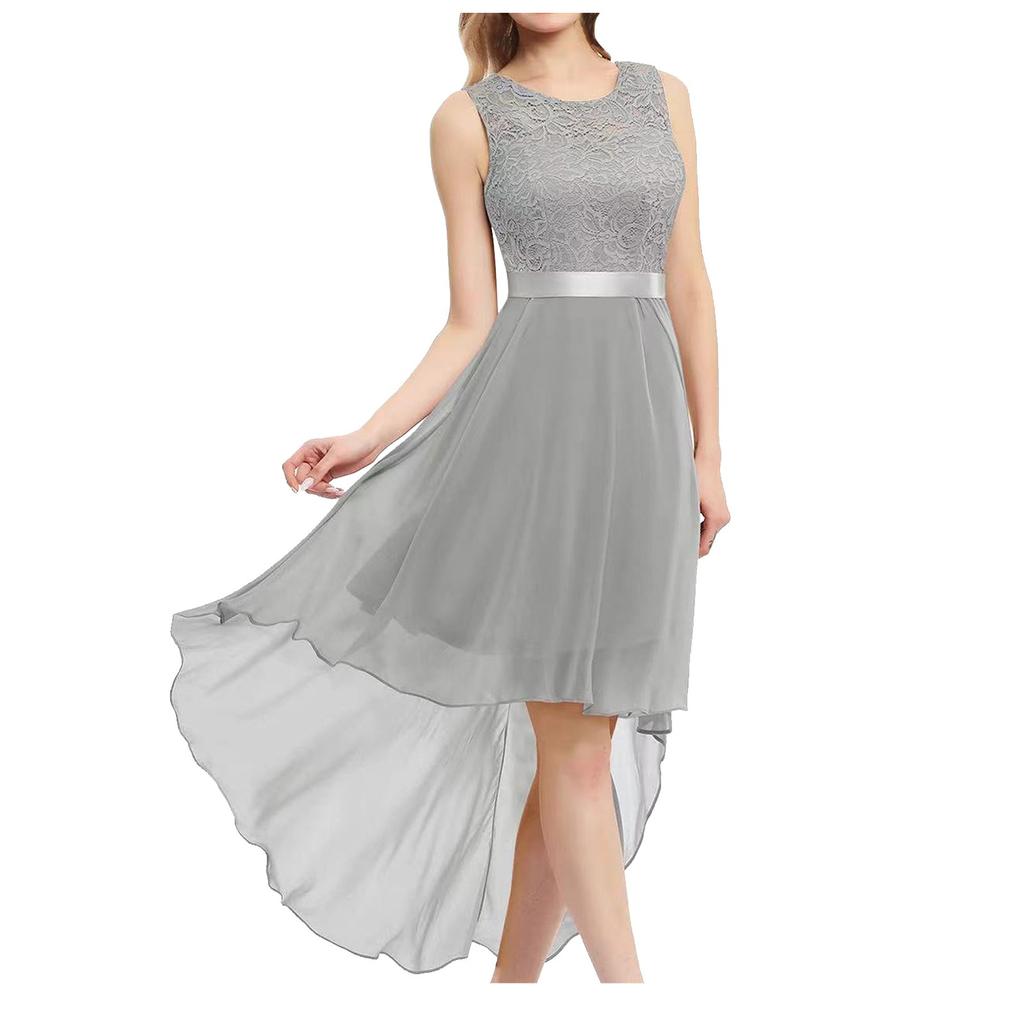 Women's Sexy Lace Patchwork Chiffon Dress Dress Solid Round Neck Sleeveless Dinner Dress