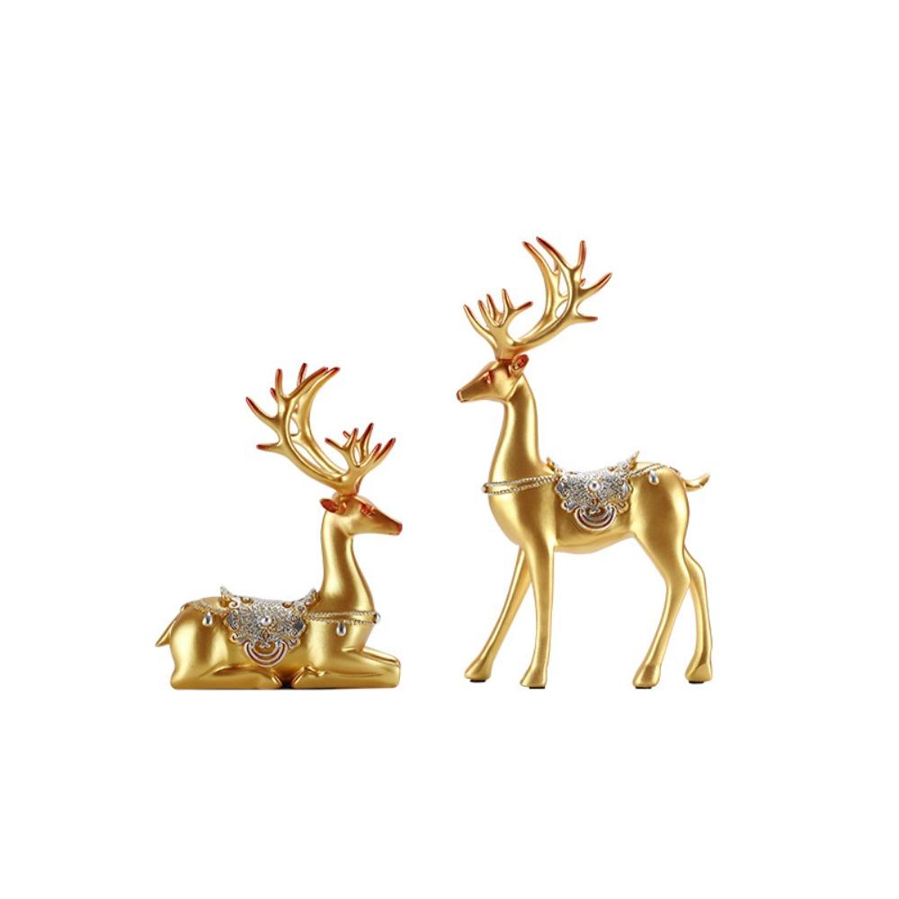 2pcs Modern Elk Statue Resin Animal Sculpture Couple Deer Ornaments Micro Landscape