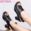 Модные женские сандалии GKTINOO из мягкой кожи на платформе, 2025 лето, толстая подошва, высокий каблук, женские сандалии, летняя обувь для женщин