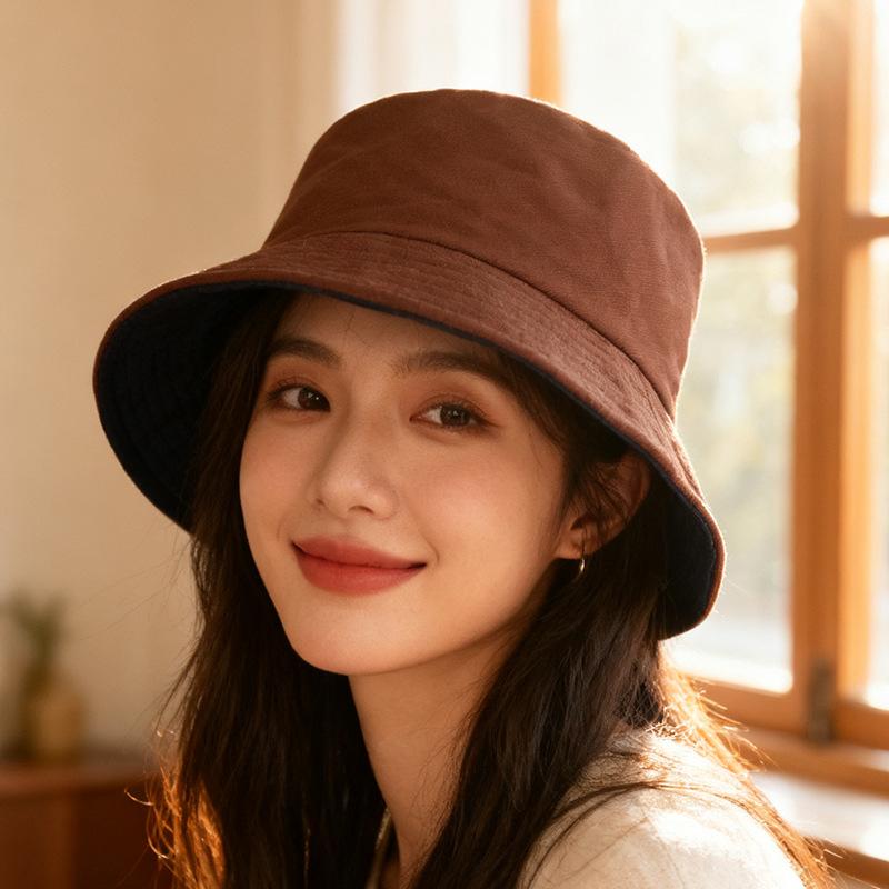 Bucket hat female sunshade face small sunscreen hat simple student travel basin hat