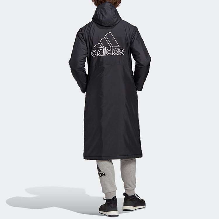 adidas Длинное утепленное пальто с боковым разрезом и принтом логотипа Мужская верхняя одежда черного цвета GF0000