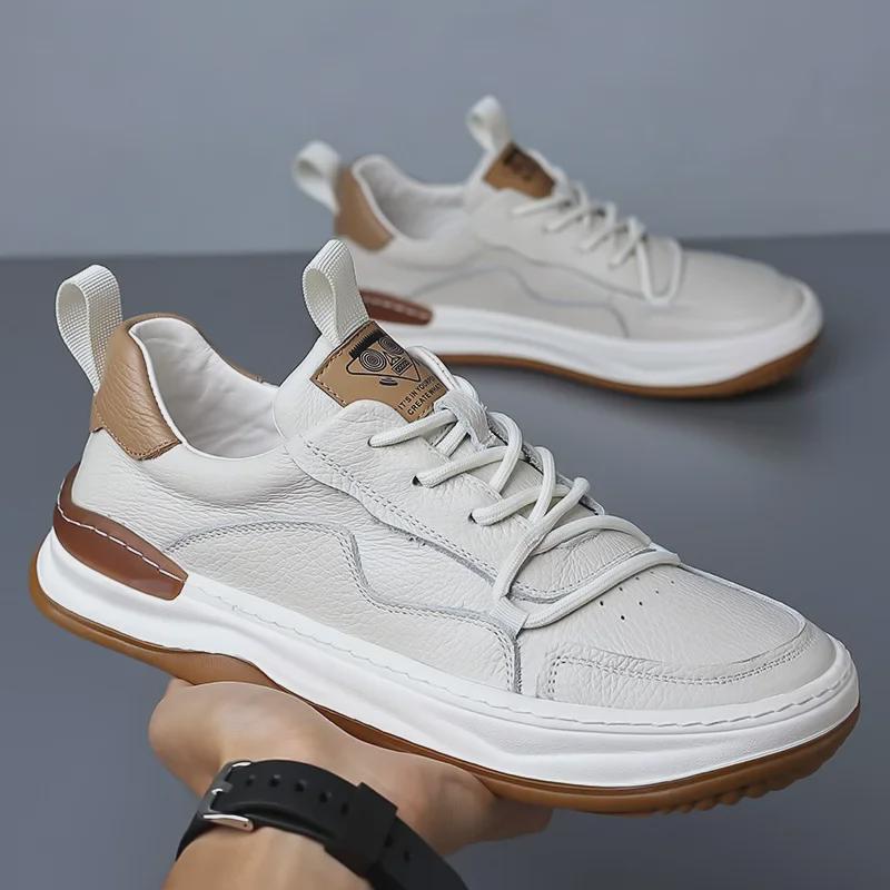 Мужская летняя обувь 2025 года из белой коровьей кожи, повседневная модная дышащая обувь с толстой подошвой, увеличивающая рост