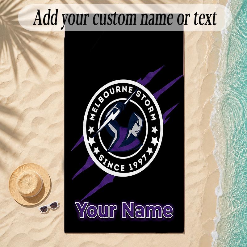 Beach TowelMelbourne Storm Custom Name Text Personalized Soft Towel for Beach Pool Indoor Home Decor Gift