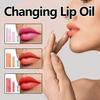 Color-changing lip oil moisturizes and cleanses cuticles to plump up lips in multiple colors
