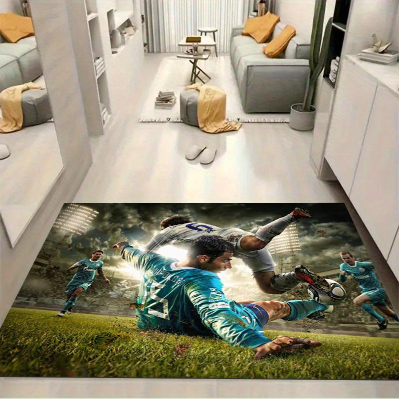 Soccer Player Stadium Match Print Area Rug Football Fan Non‑Slip Rectangular Floor Mat Sport Theme Home Decor For Gaming Room Bedroom