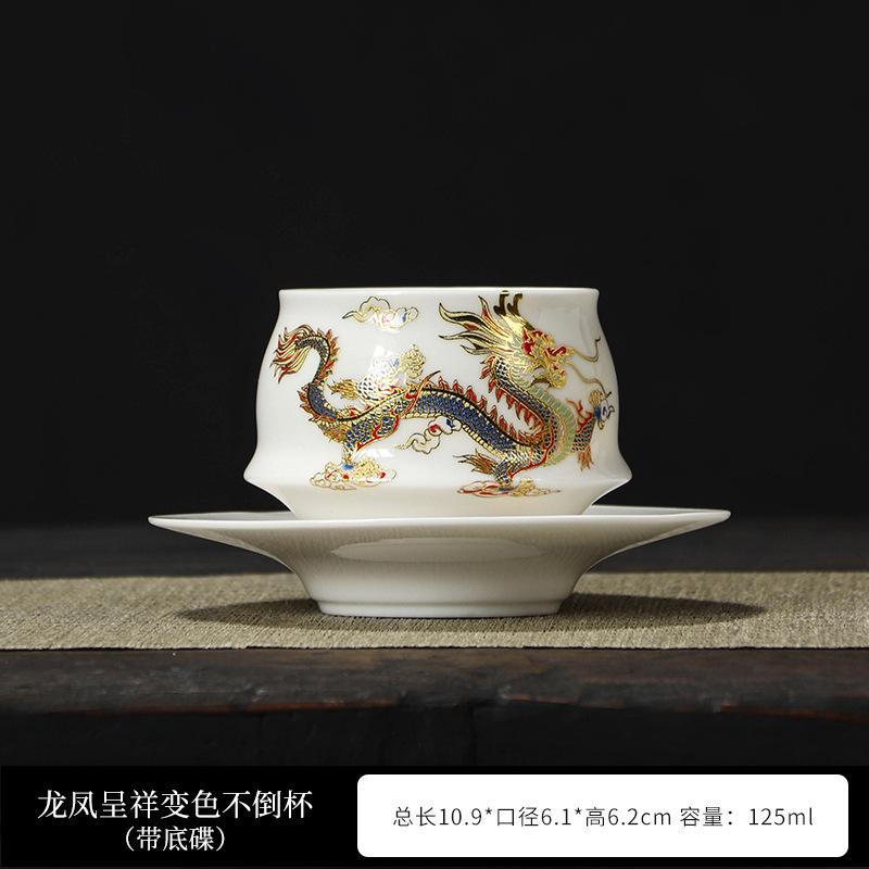 Suet jade porcelain master cup Longfeng Chengxiang does not change color in case of hot water, tea cup guest cup company