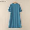 ZANZEA Women Casual Round Neck Solid Color 3/4 Sleeve Loose Dress