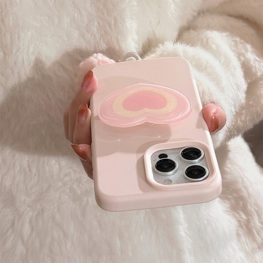 Pink Love Stand for IPhone16 Mobile Phone Case 15promax Apple 14 Suitable for 13 Hair Ball Bell 17