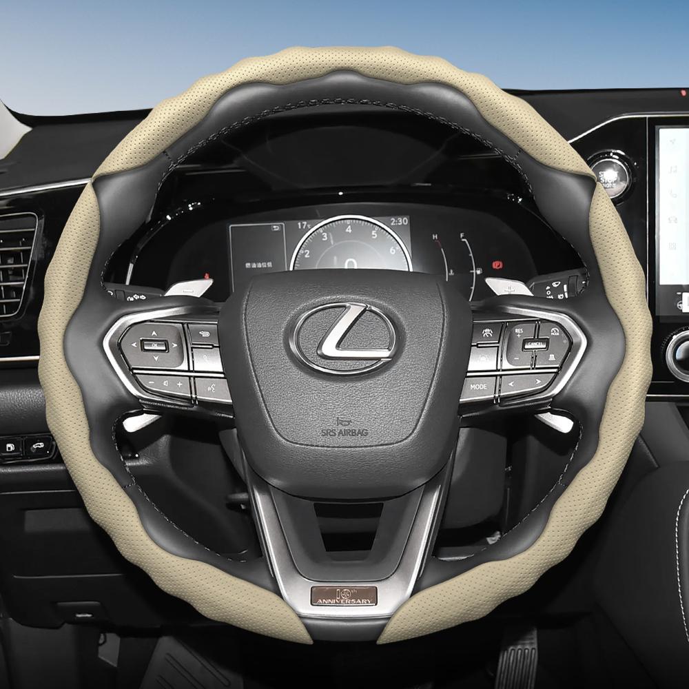 Чехол на руль для Lexus, Спортивный дизайн в форме волны, Дышащая кожа, Сегментированный, Нескользящий, Впитывающий пот, Защитный чехол, Rx Nx E