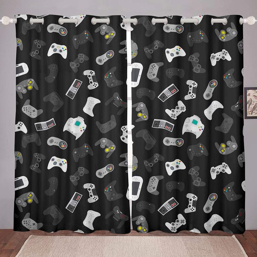 Gamer Curtains Video Game Gamepad Controller Print Pattern Window Drapes For Kids Boys Girls Bedroom Curtains 2 Panels Drapes