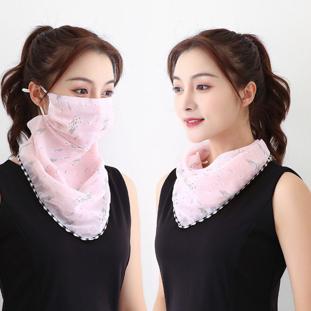 Thin Sleeves Sunscreen Face Mask Chiffon Half Face Cover Scarf Mask Sleeves Set Women's
