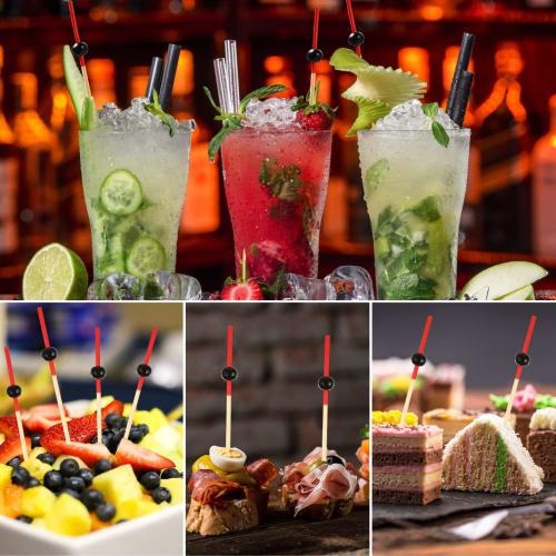 WINOMO Палочки для коктейлей, Палочки для фруктов, Топперы для торта, Кондитерские изделия, Украшения для фруктов, Товары для вечеринок, Набор из 100 штук (Черные плоские бусины)