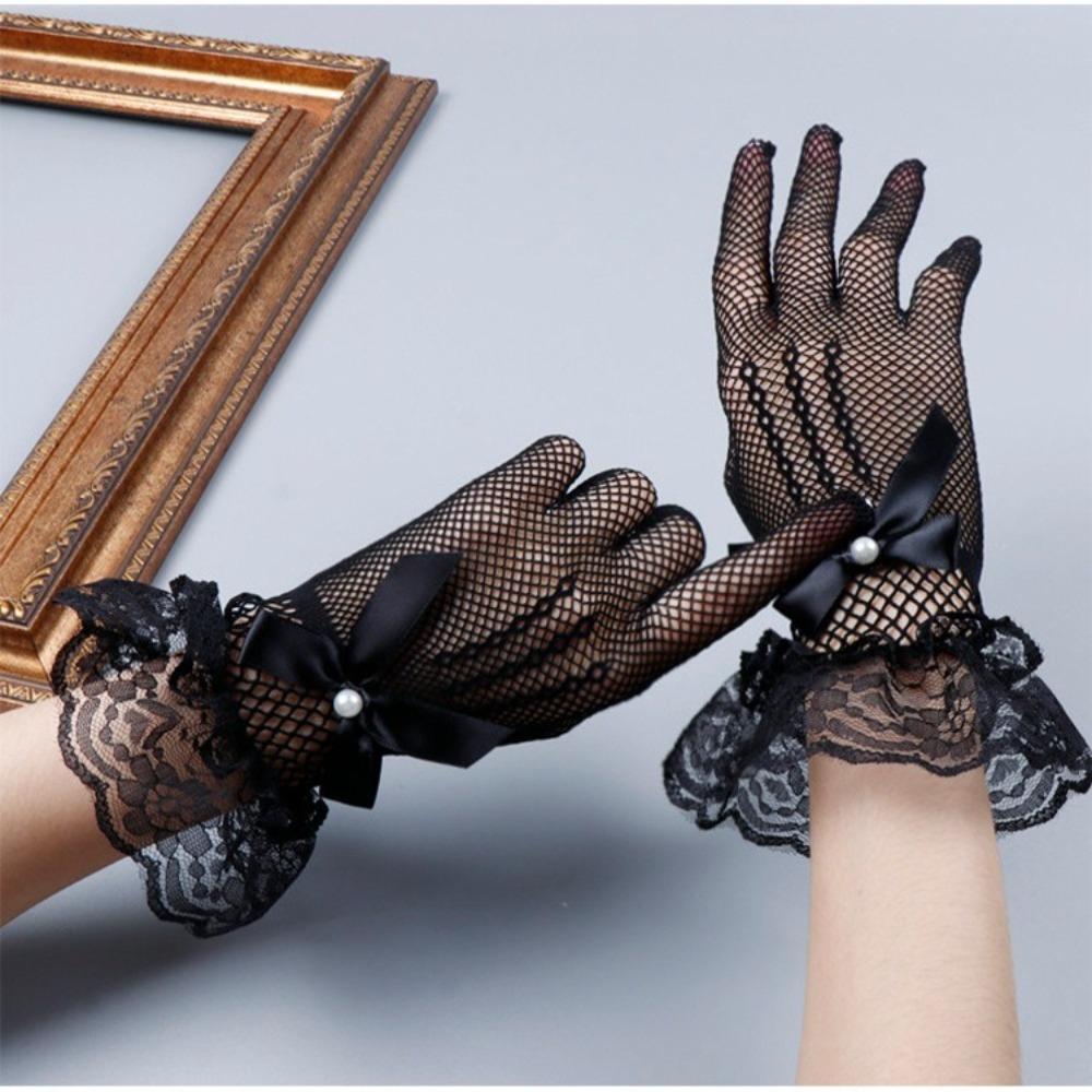 1 пара кружевных сетчатых перчаток с пятью пальцами, эластичные перчатки с кружевом, перчатки невесты Лолиты, для танцев