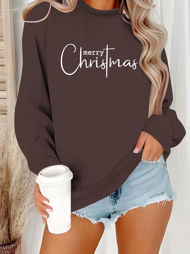 Women's Christmas Print Long-Sleeve Round Neck Pullover Sweater