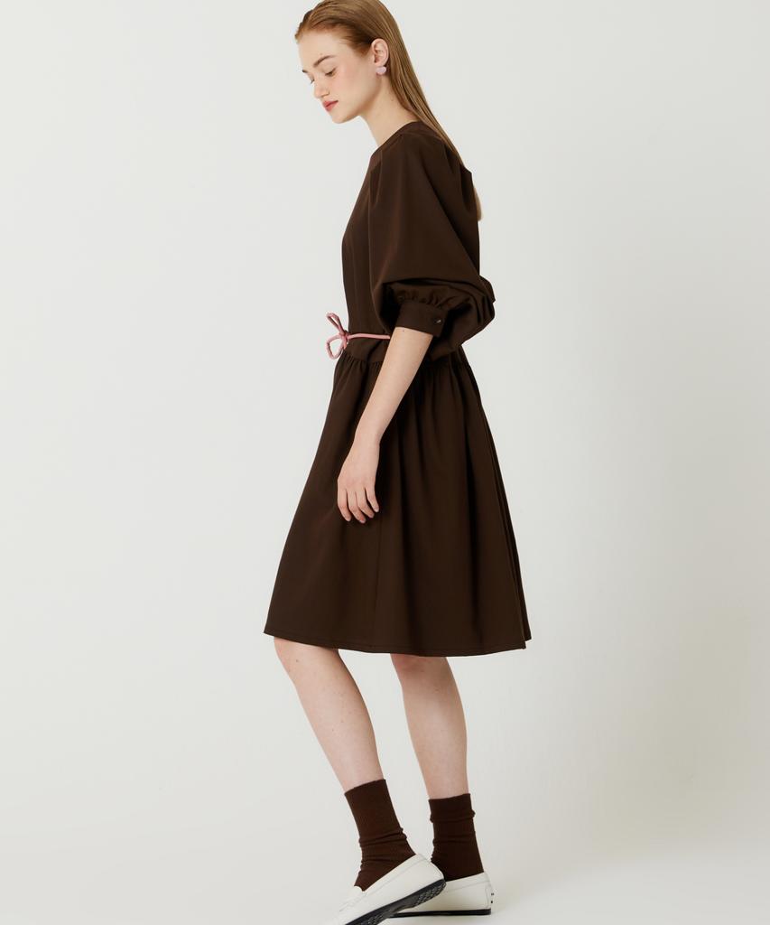 The Studio K Puff Shirred Mini Wool Dress (Brown)