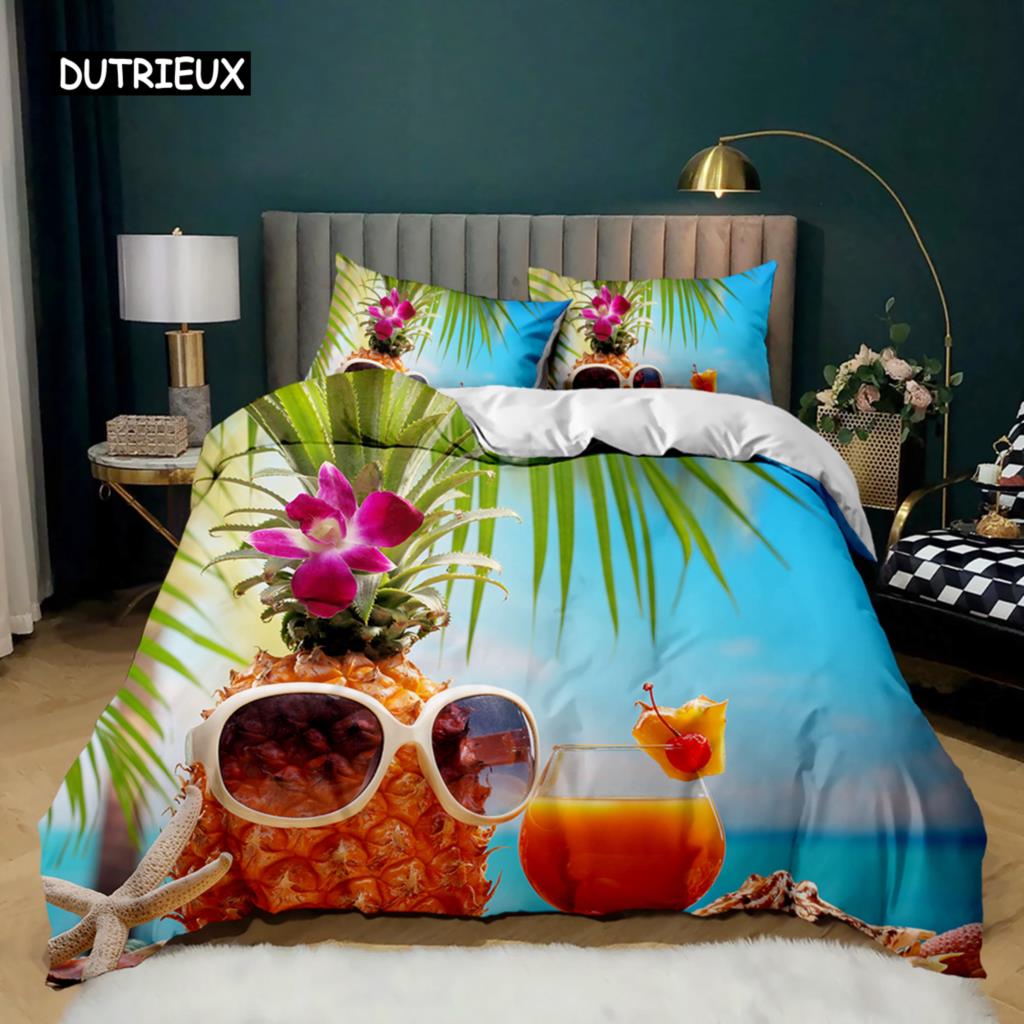 Pineapple Duvet Cover Set White Twin Bedding Set Teen Adults Yellow Abstract Tropical Fruits Pineapple Polyester Comforter Cover