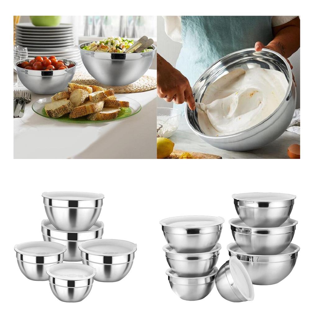 5 Piece Mixing Bowl Stainless Steel Salad Storage Container Set with Airtight Snap Lids