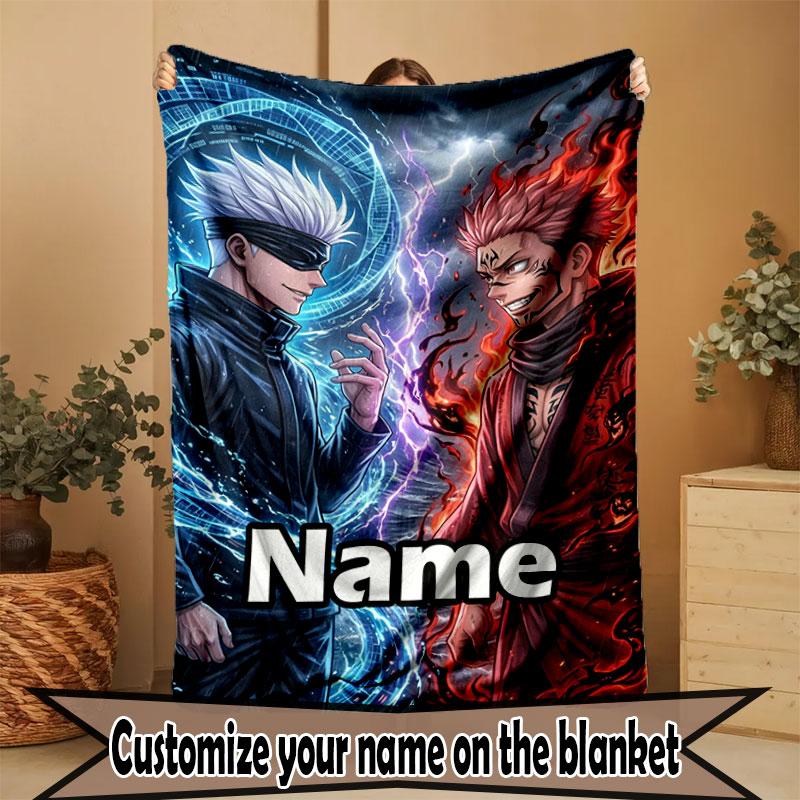 Custom Name Personalized Jujutsu Kaisen Print Blanket, Home Decor, Bedroom, Sofa, Camping, Couch, Gifts for Birthday Christmas