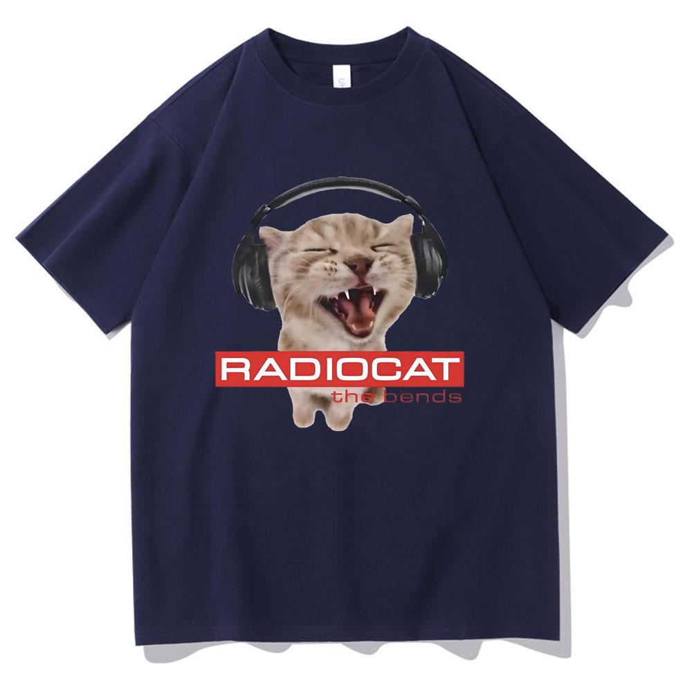 British Rock Band Radiohead Funny Radiocat The Bends Print Tshirt Unisex Women Vintage Gothic Oversized Tshirt Male Meme T Shirts