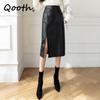 Women High Waist PU Faux Leather Hip Skirt Elegant Split Pencil Skirt For Autumn QT2237