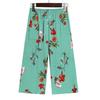 2 Pcs/Set Women Vest Pants Set Flower Print Round Neck Sleeveless Loose Pleated Elastic Waist Wide Leg Casual Homewear Mid-aged Mother Pajamas Set