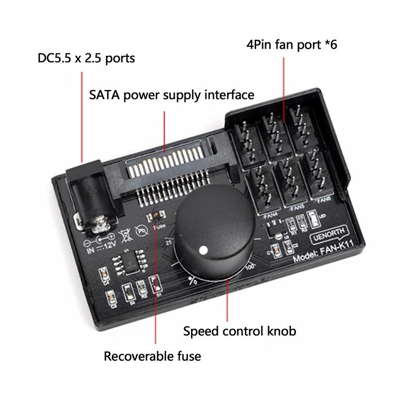 Контроллер скорости вращения вентилятора компьютера, мощный концентратор, контроллер питания Sata, контроллер скорости вращения вентилятора сервера Nas, регулировка скорости PWM для 6 вентиляторов