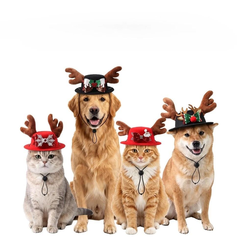 Adjustable Pet Christmas Antler Hat Soft Plush Snowflake Pet Hat Costume Headwear  Party Photo