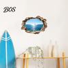 Peel-And-Stick Wall Art 3D Broken Ocean View Sticker, Coconut Tree Beach Decorative Decal, Removable Sticker Waterproof for Living Room, Bedroom,