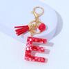 Red A-Z Alphabet Initial Letter Keychain Cute Heart Tassel Resin Charms Keyrings Handbag Charms Car Pendant Trinkets Women Gifts