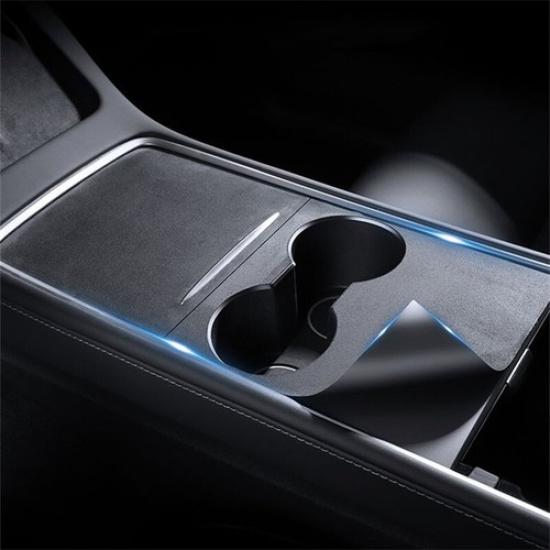 Matte Suede Cloth Car Central Cup Holder Lid Cover For Tesla Model Y 20 21 22