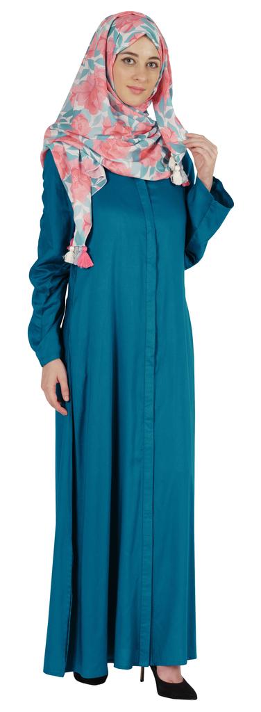 Bimba Islamic Clothes For Women Long Dress With Printed Hijab Scarf Rayon Abaya Maxi Front Button Muslim