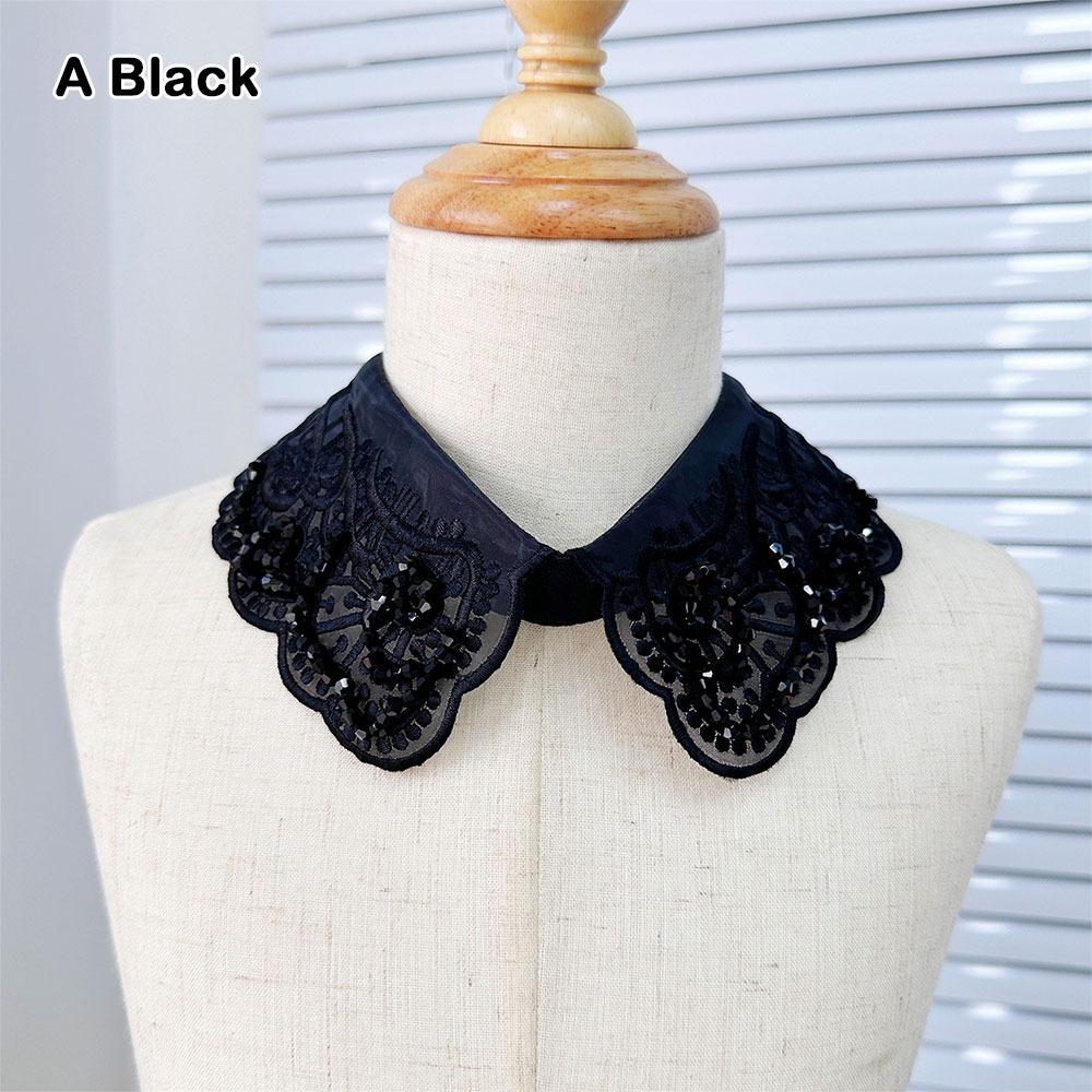Imitation Pearl Fake Collar Versatile Lace Up Shawl Insignia Women's Lace Collar White Studded Mesh Shirt Collar Accessory Women