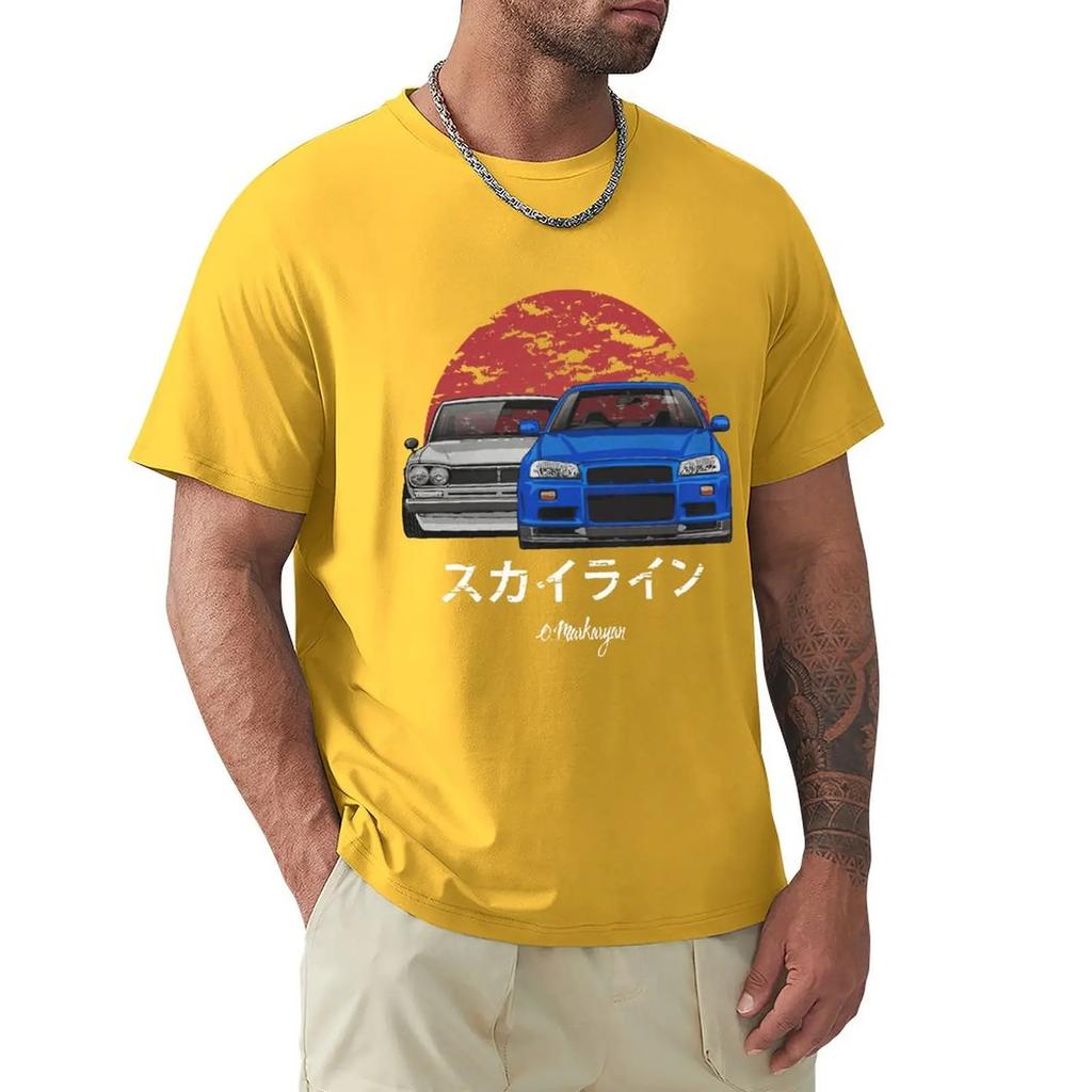 Skyline R34 Hakosuka Jdm футболки для мужчин 100% хлопок сумасшедшие футболки круглый воротник автомобиль автомобильная футболка одежда идея подарка