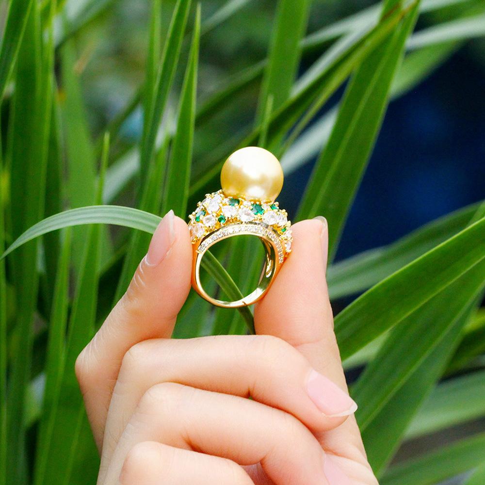 Ювелирные изделия CMM Регулируемый зеленый кубический цирконий большой искусственный жемчуг обручальные кольца для женщин CZ ювелирные изделия для свадебной вечеринки