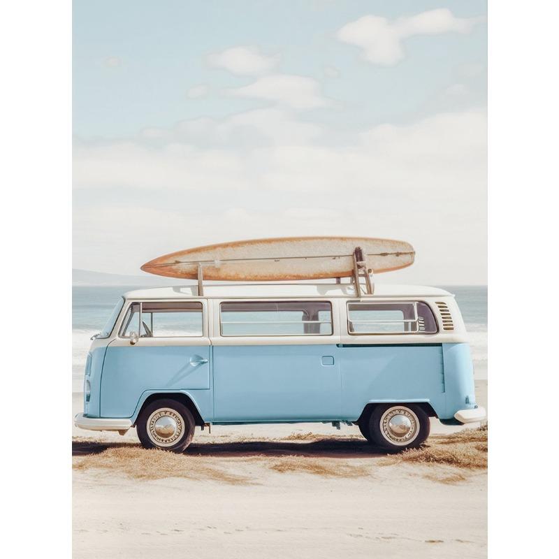 Природа Пляж Море Волны Прибрежный Пампас Трава Тростник и небо Автобус Фотография Скандинавский постер Печать на холсте Настенная картина Домашний декор