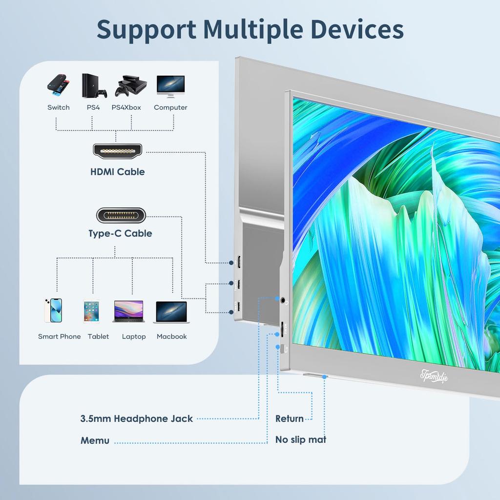 Портативный ноутбук, монитор, игровой HDR FHD, двойной внешний экран Plug and Play для 15,6-дюймового монитора, монитора, колонок, ПК, планшета, Mac, Xbox, PS3/4/5
