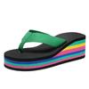 Slippers Women's Flip-flops Women's Summer Rainbow Platform Sandals High Heels Colored Outer Wear Women's Shoes Casual Beach