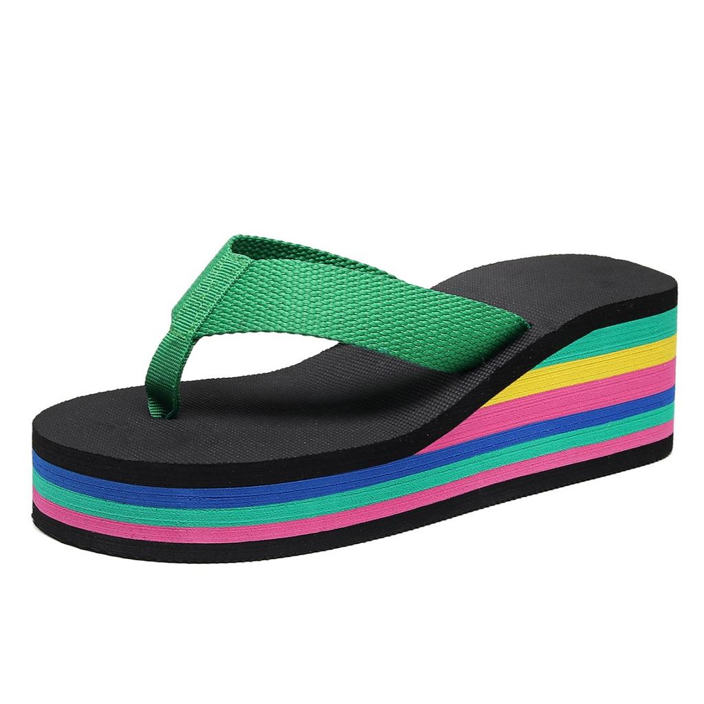 Slippers Women's Flip-flops Women's Summer Rainbow Platform Sandals High Heels Colored Outer Wear Women's Shoes Casual Beach