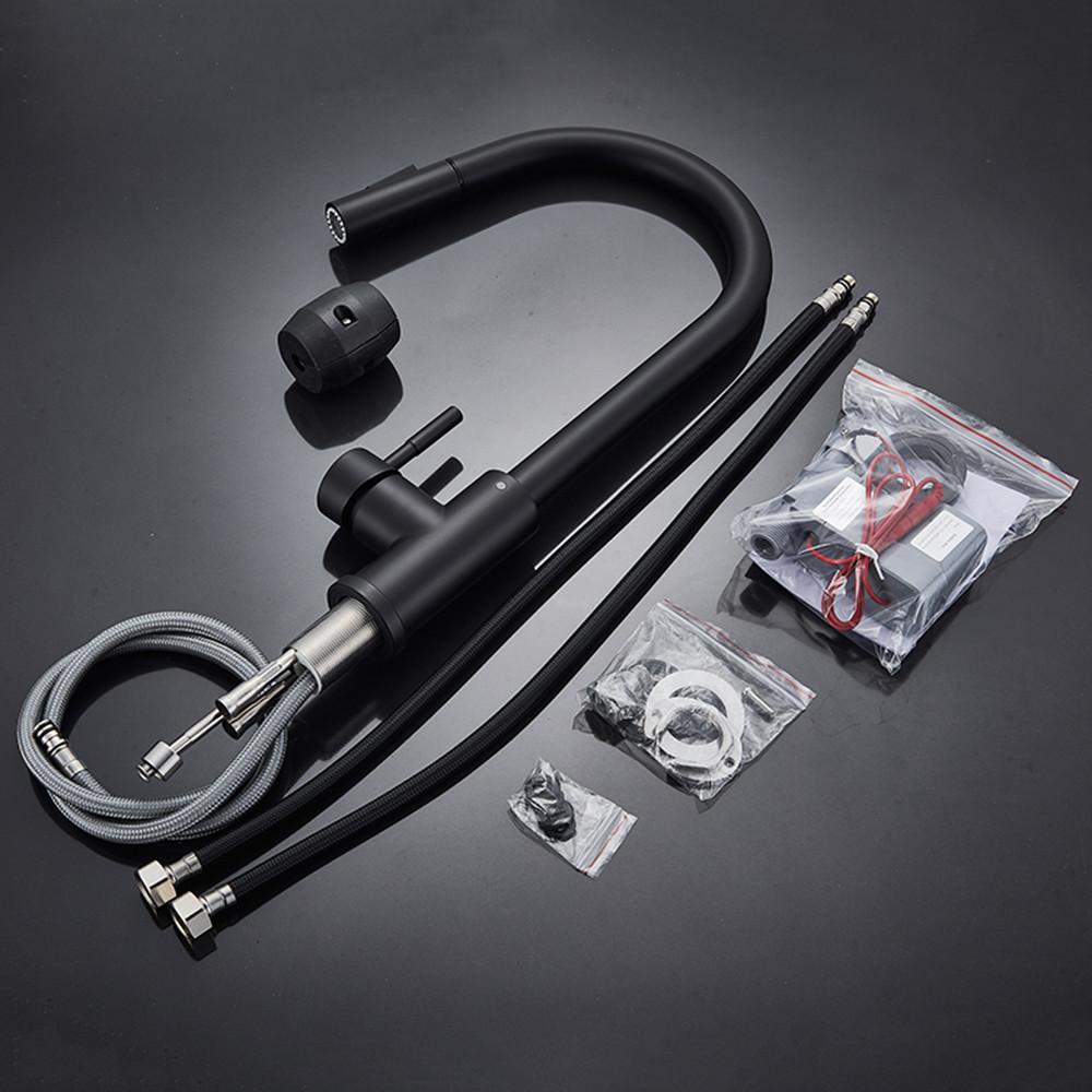 Черный матовый смеситель для кухонной раковины из нержавеющей стали, смеситель, умный сенсорный датчик, выдвижной, смеситель для горячей и холодной воды, кран